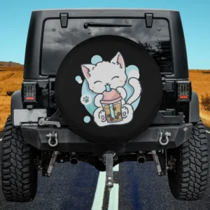 anime boba tea cat kawaii paw bubble spare tire cover on Jeep