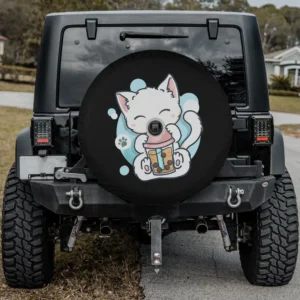 anime boba tea cat kawaii paw bubble spare tire cover with camera hole