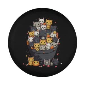anime kawaii neko kitty pile cat design with colorful cartoon cats and hearts