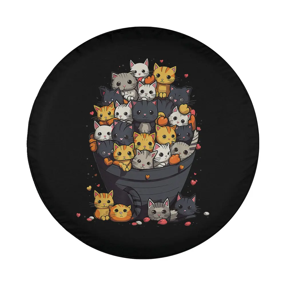 anime kawaii neko kitty pile cat design with colorful cartoon cats and hearts