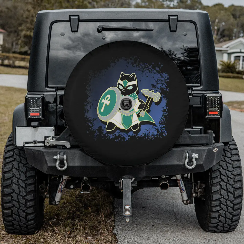 Ankh shield warhammer cat cleric spare tire cover with camera hole for SUV