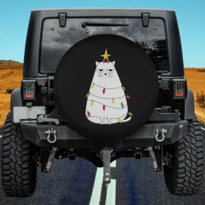 Annoyed Christmas Lights Cat Funny Spare Tire Cover No Camera Hole