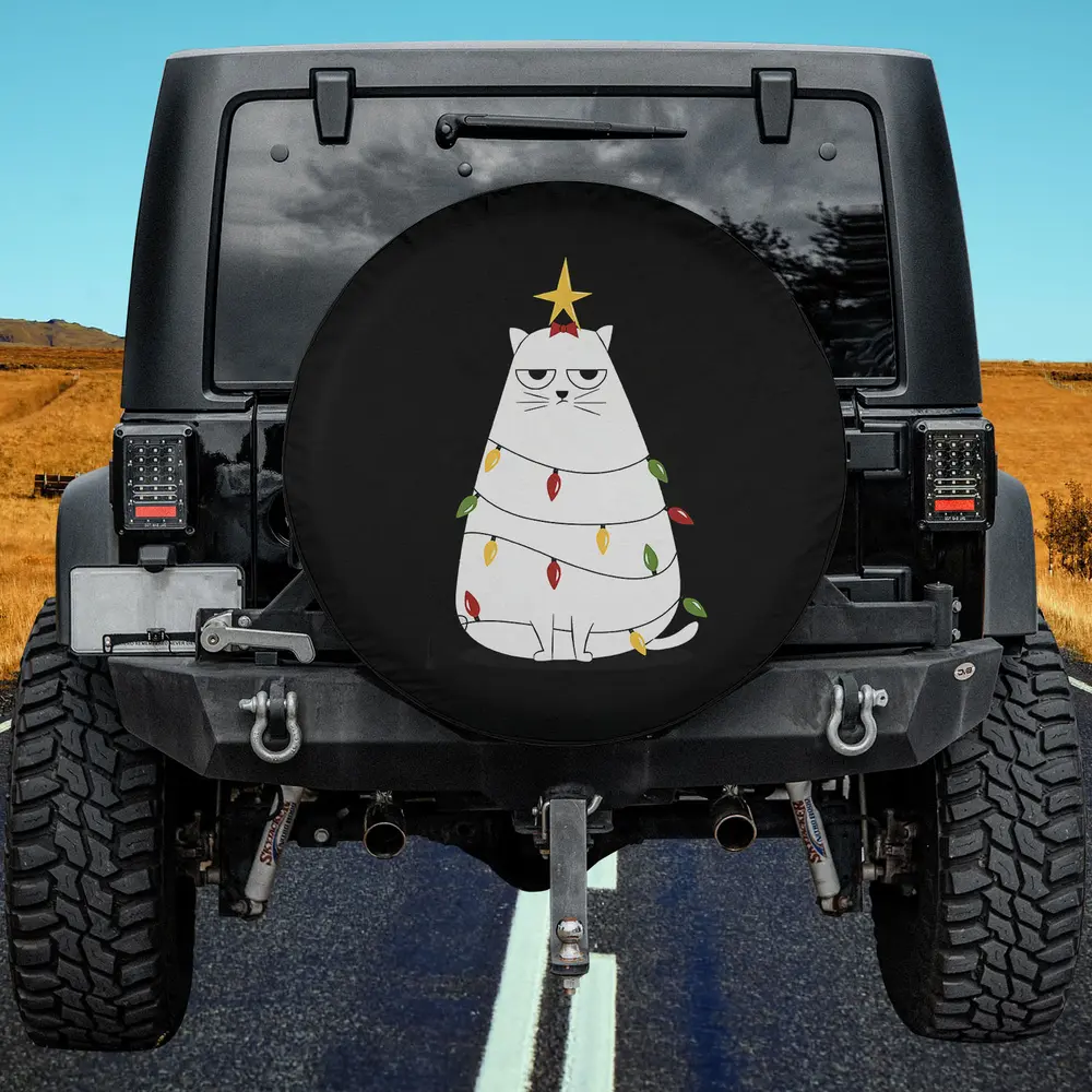 Annoyed Christmas Lights Cat Funny Spare Tire Cover No Camera Hole
