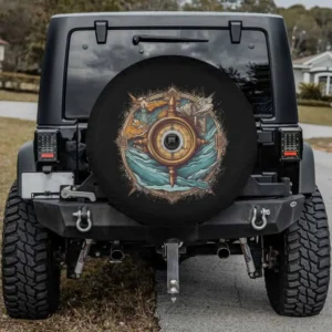 antique compass and ocean waves ford bronco sport spare tire cover with camera hole