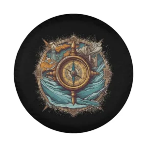 antique compass ocean waves nautical adventure ford bronco sport spare tire cover design