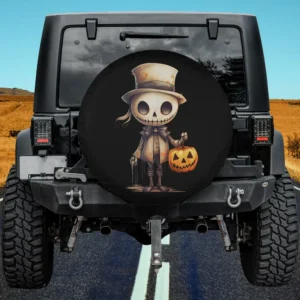 Antique Trick Or Treating Skeleton Halloween Vintage Spare Tire Cover No Camera Hole
