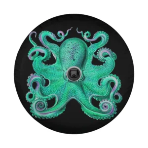 Detailed aqua green tentacles vintage kraken octopus illustration for spare tire cover