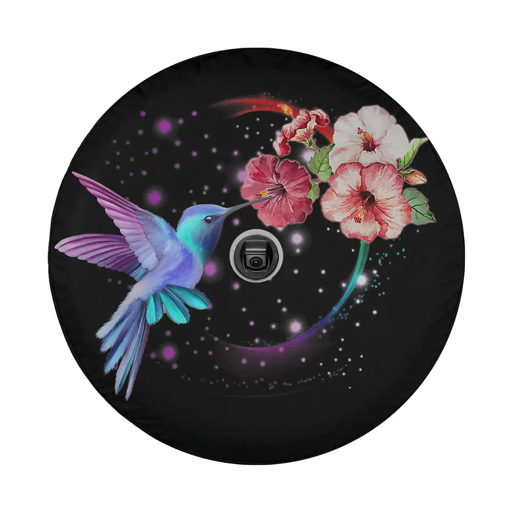 aqua hummingbird pink hibiscus floral womens design spare tire cover art