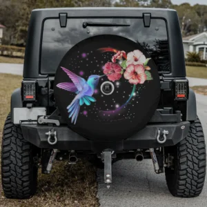 aqua hummingbird pink hibiscus floral womens spare tire cover with camera hole