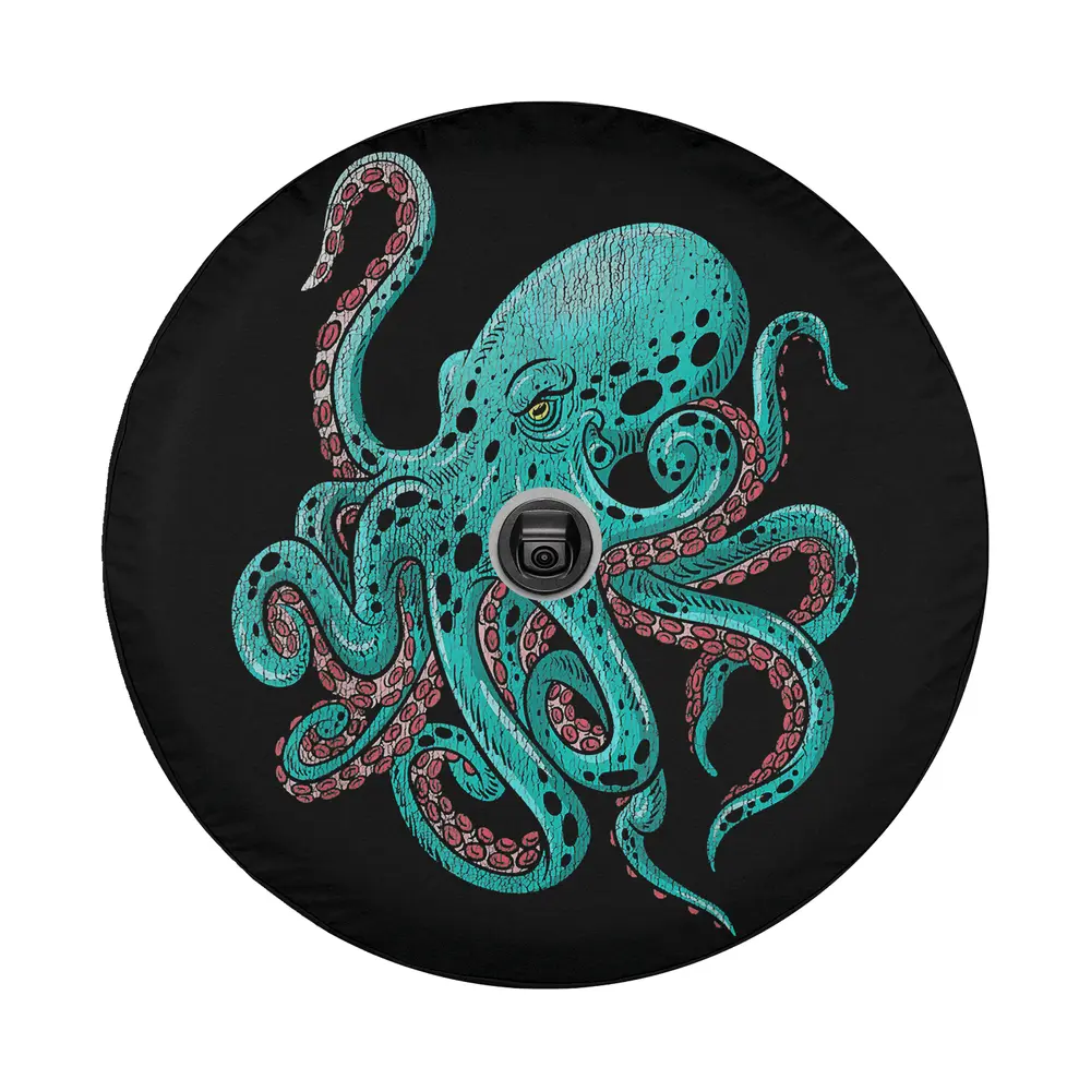 Hand-drawn aqua kraken octopus tentacles suction cups illustration