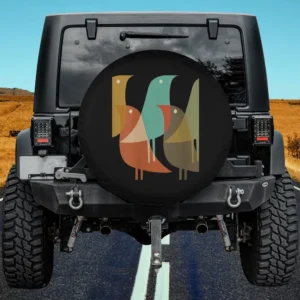 art deco bird print geometric retro spare tire cover on utility trailer