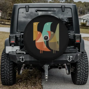 art deco bird print geometric retro spare tire cover with camera hole
