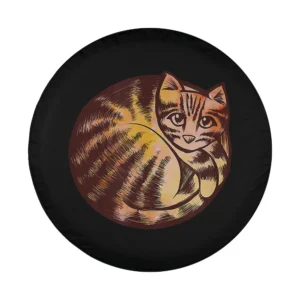 Artistic fire curled up cat red orange tabby cat art design for spare tire cover