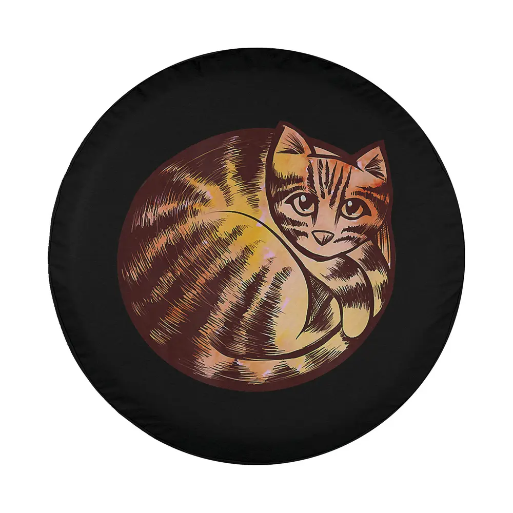 Artistic fire curled up cat red orange tabby cat art design for spare tire cover