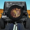 Artistic fire curled up cat red orange tabby cat spare tire cover no camera hole