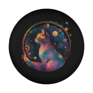 Colorful astronaut cat with galaxy planets space cat design art