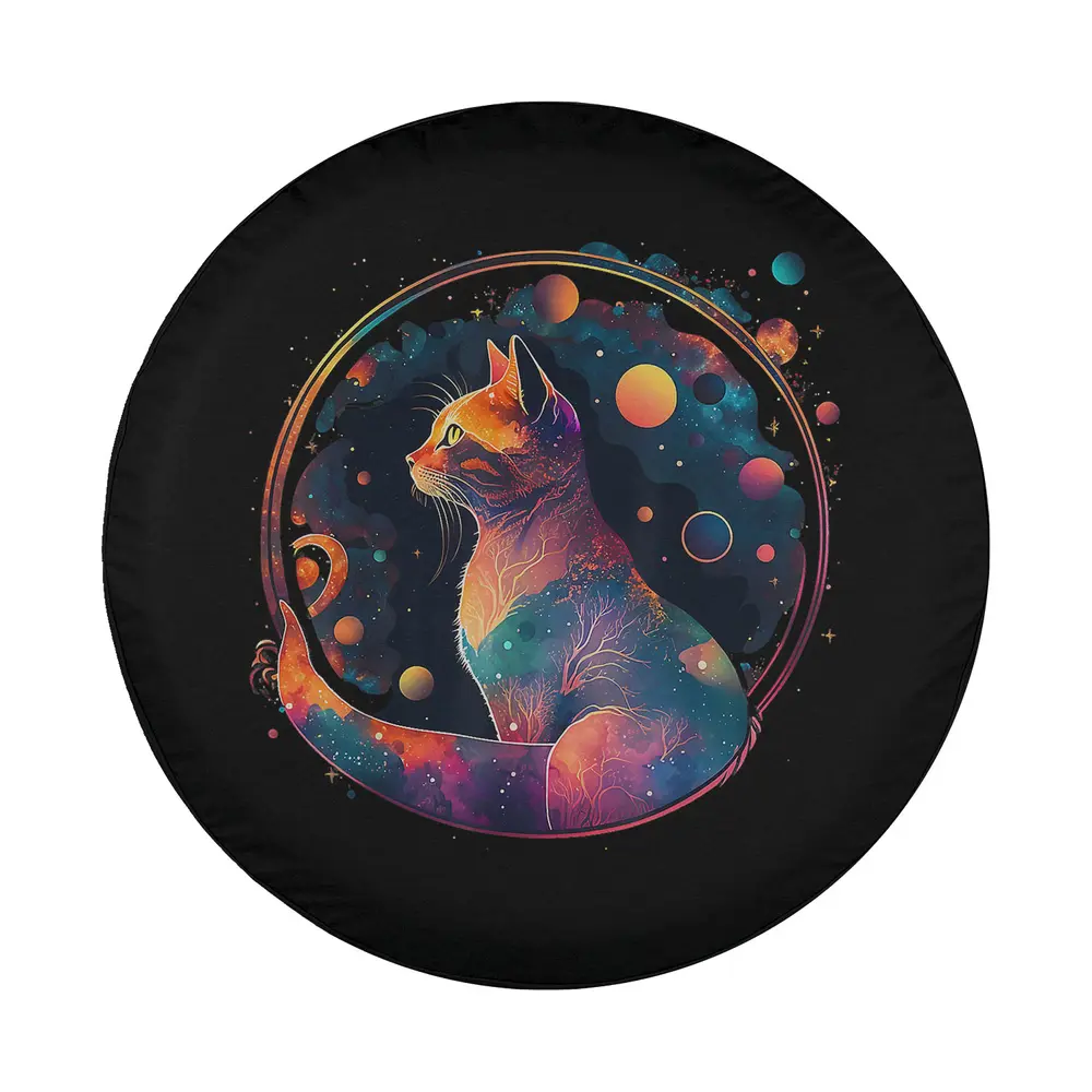 Colorful astronaut cat with galaxy planets space cat design art