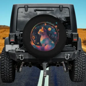 Astronaut cat with galaxy planets space cat spare tire cover for Jeep SUV RV