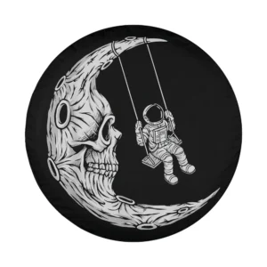 Astronaut swinging on crescent moon skull Halloween spare tire cover design only