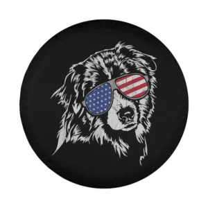 Patriotic Australian Shepherd dog with American flag sunglasses graphic design