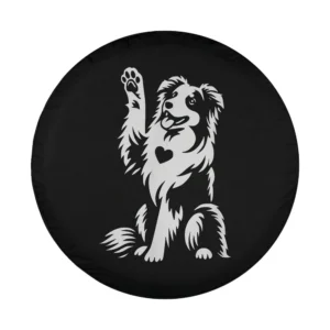 Australian Shepherd dog with heart and raised paw graphic design