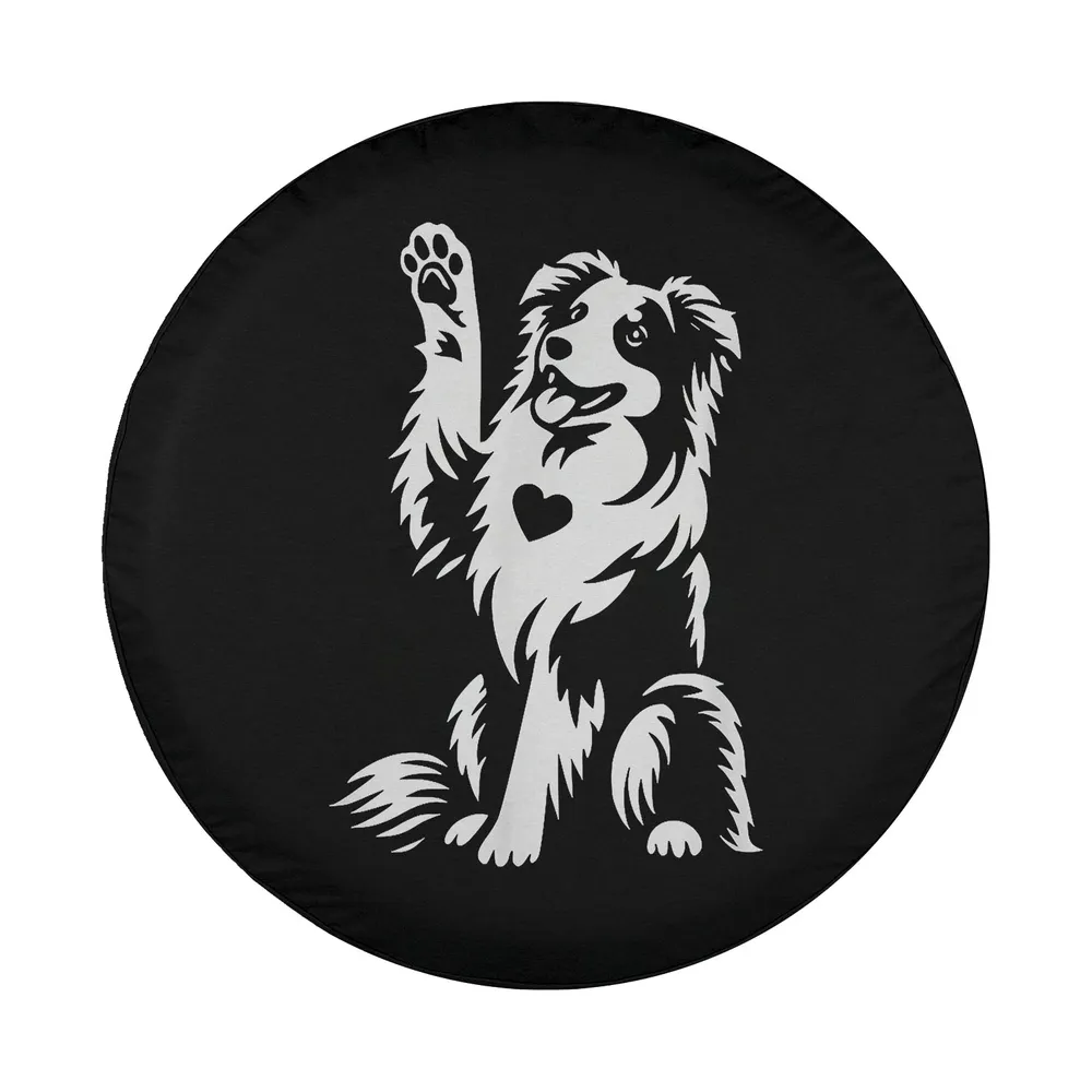 Australian Shepherd dog with heart and raised paw graphic design