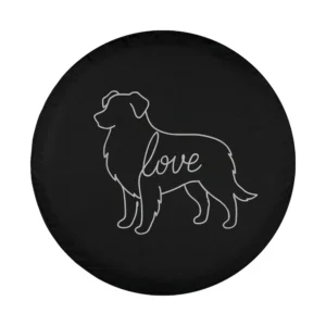 Minimalist Australian shepherd line art with love script for spare tire cover design