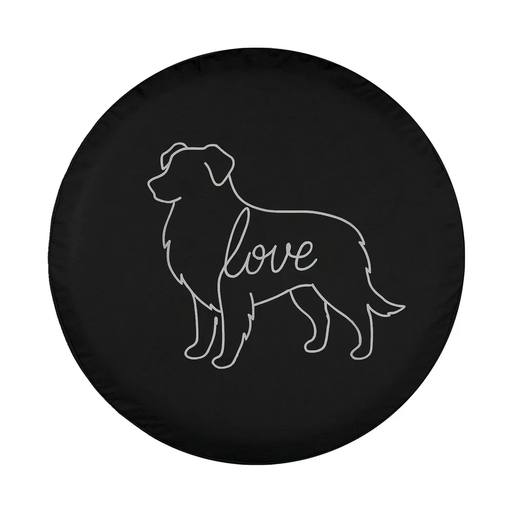 Minimalist Australian shepherd line art with love script for spare tire cover design