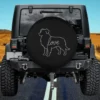Australian shepherd love line art dog spare tire cover with minimalist outline and love script on black background