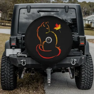 Autumn cat outline maple leaf spare tire cover with backup camera hole option