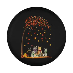 Whimsical autumn leaf tree scarf cats fall design cat spare tire cover art