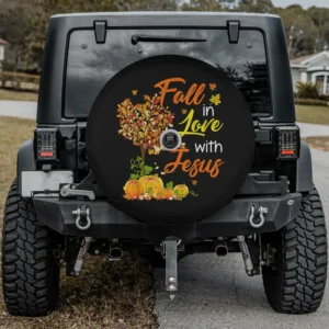 autumn tree pumpkins jesus thanksgiving spare tire cover with camera hole for SUV