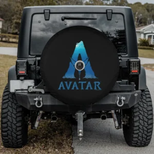 Avatar The Way of Water movie logo blue banshee Jeep Wrangler spare tire cover with backup camera hole