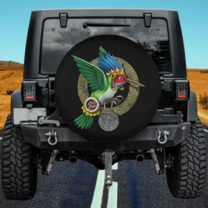 Aztec god Huitzilopochtli medallion hummingbird spare tire cover no camera hole