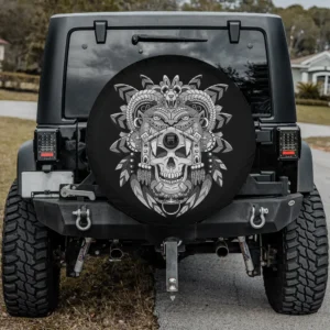 Aztec warrior skeleton Mexican Aztec civilization spare tire cover with camera hole on Jeep