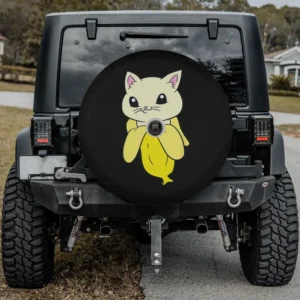 banana cat kawaii yellow banana cat spare tire cover with camera hole for SUV