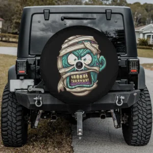 Halloween spare tire cover with bandaged zombie cartoon face and camera hole option