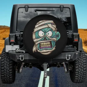 Bandaged Zombie Cartoon Teeth Halloween Spare Tire Cover No Camera Hole
