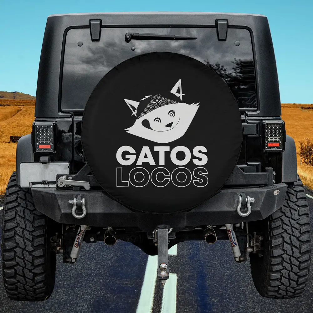 Bandana kitty face Gatos Locos funny Latina cat spare tire cover with no camera hole for Jeep SUV RV