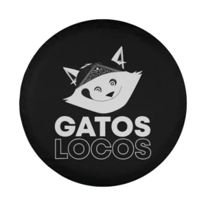 Bandana kitty face Gatos Locos funny Latina cat tire cover design closeup
