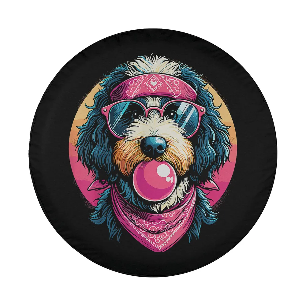 Funny Bernedoodle dog with bandana sunglasses bubble gum art design only