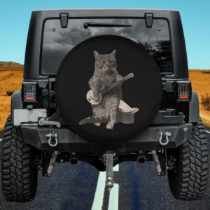 banjo guitar top hat cat spare tire cover with vintage musical cat illustration