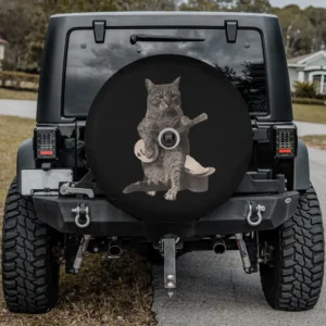 banjo guitar top hat cat spare tire cover for Jeep with backup camera hole