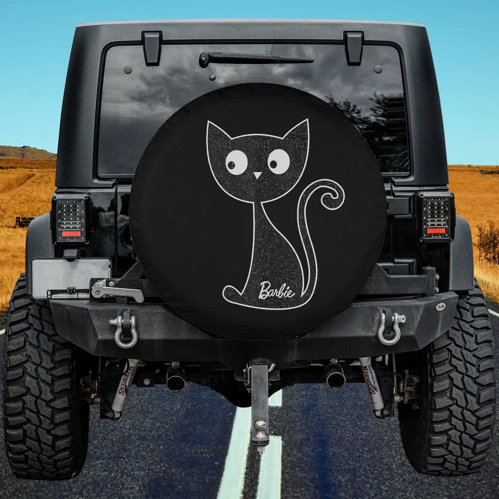 barbie glitter black cat halloween spare tire cover no camera hole for Jeep SUV RV