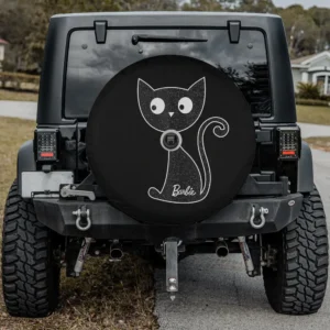 barbie glitter black cat halloween spare tire cover with backup camera hole for Jeep SUV