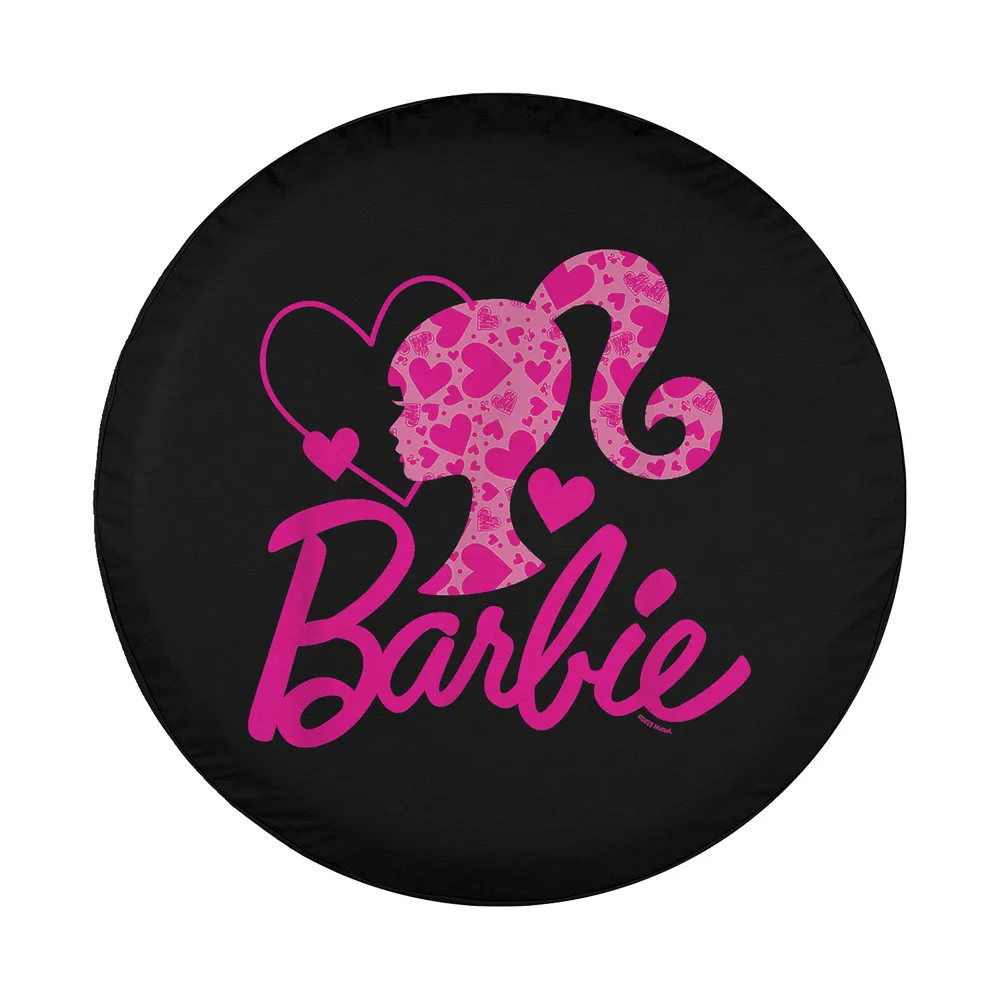 barbie logo and pink hearts silhouette design for spare tire cover