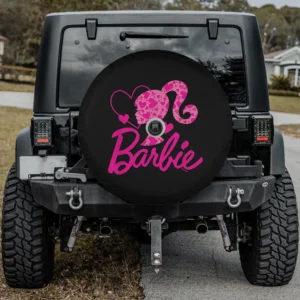 pink hearts barbie silhouette logo spare tire cover for Jeep Wrangler with camera hole