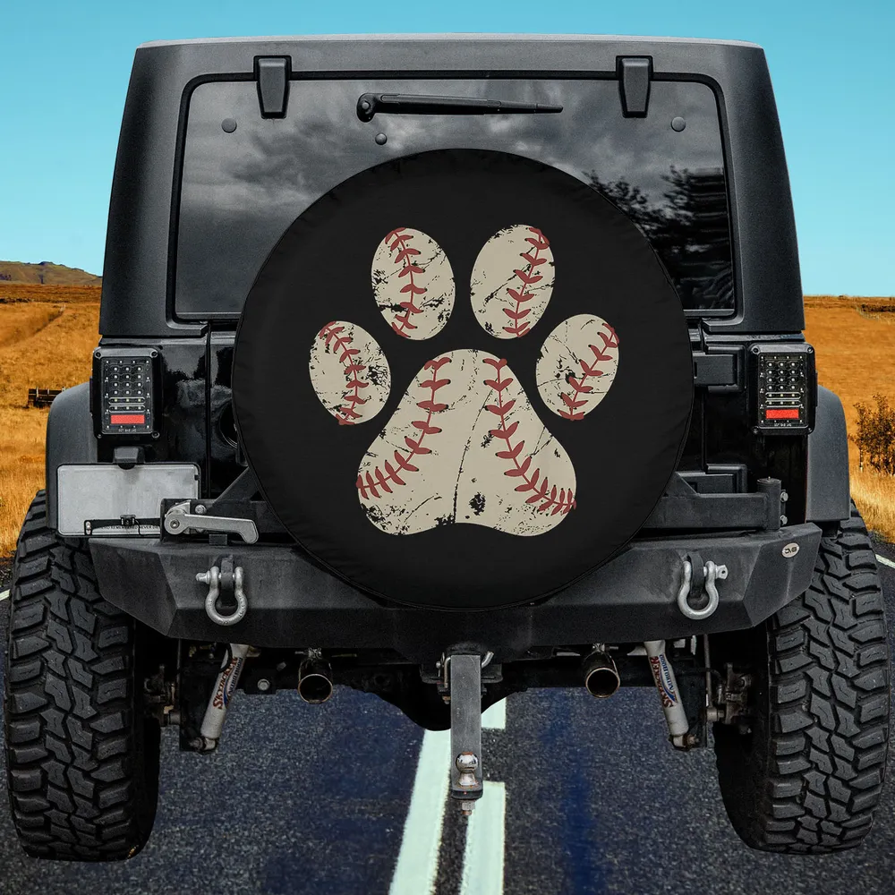 baseball dog paw print softball sports fan dog spare tire cover no camera hole