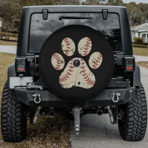 baseball dog paw print softball sports fan dog spare tire cover with camera hole