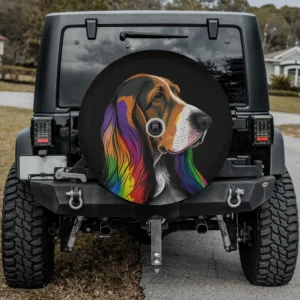 Basset Hound rainbow flag LGBT pride dog spare tire cover with backup camera hole